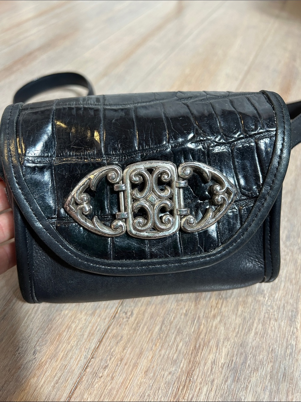 Brighton Black Crossbody Bag with Silver-Tone Decorative Accent VTG